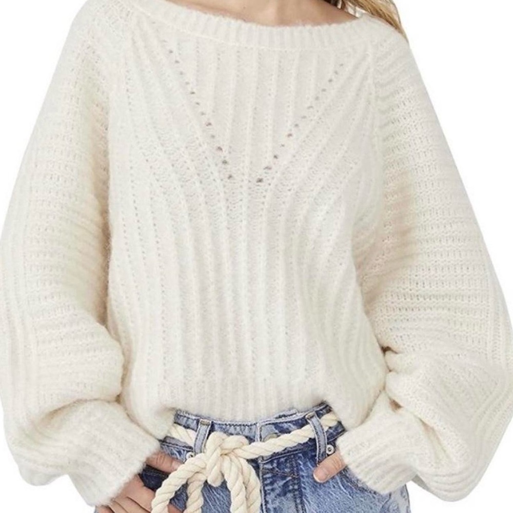 Free People Cream Textured Sweater
